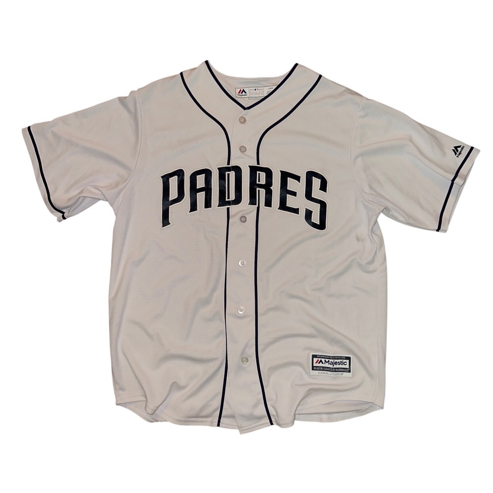 Majestic San Diego Padres MLB Baseball Jersey Mens Large White Navy Cool Base